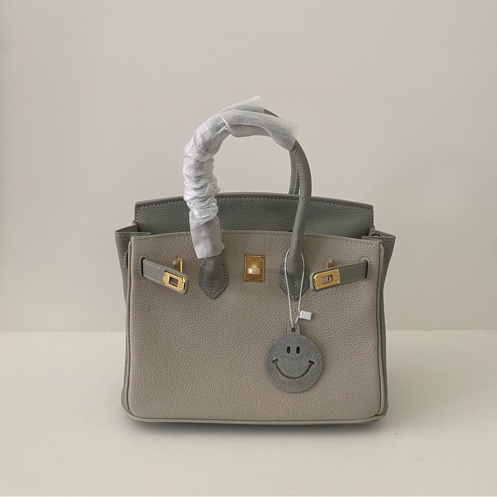 Gray Colorblock Structured 25 BK Leather Bag Lock & Key Satchel Crossbody S2 - Picture 13 of 16